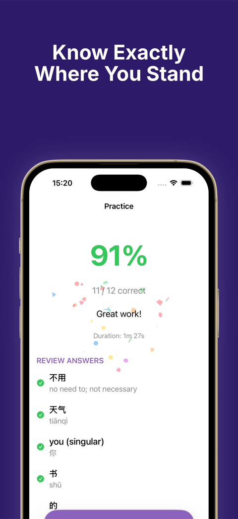 FluentBits statistics screen with HSK progress.